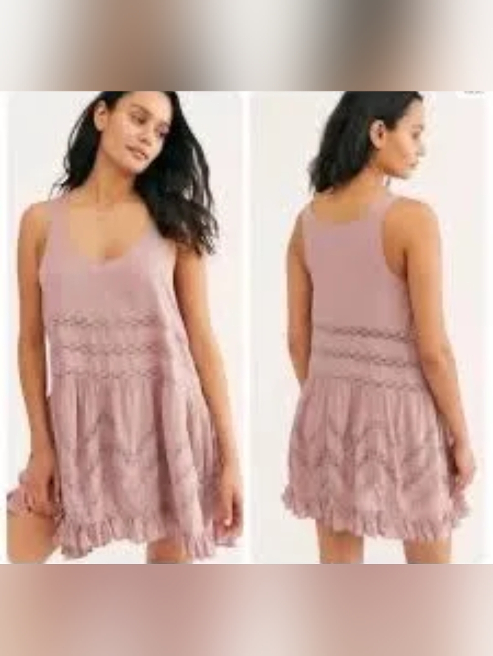 Free People Volie and Lace Trapeze Swing Dress Sz L